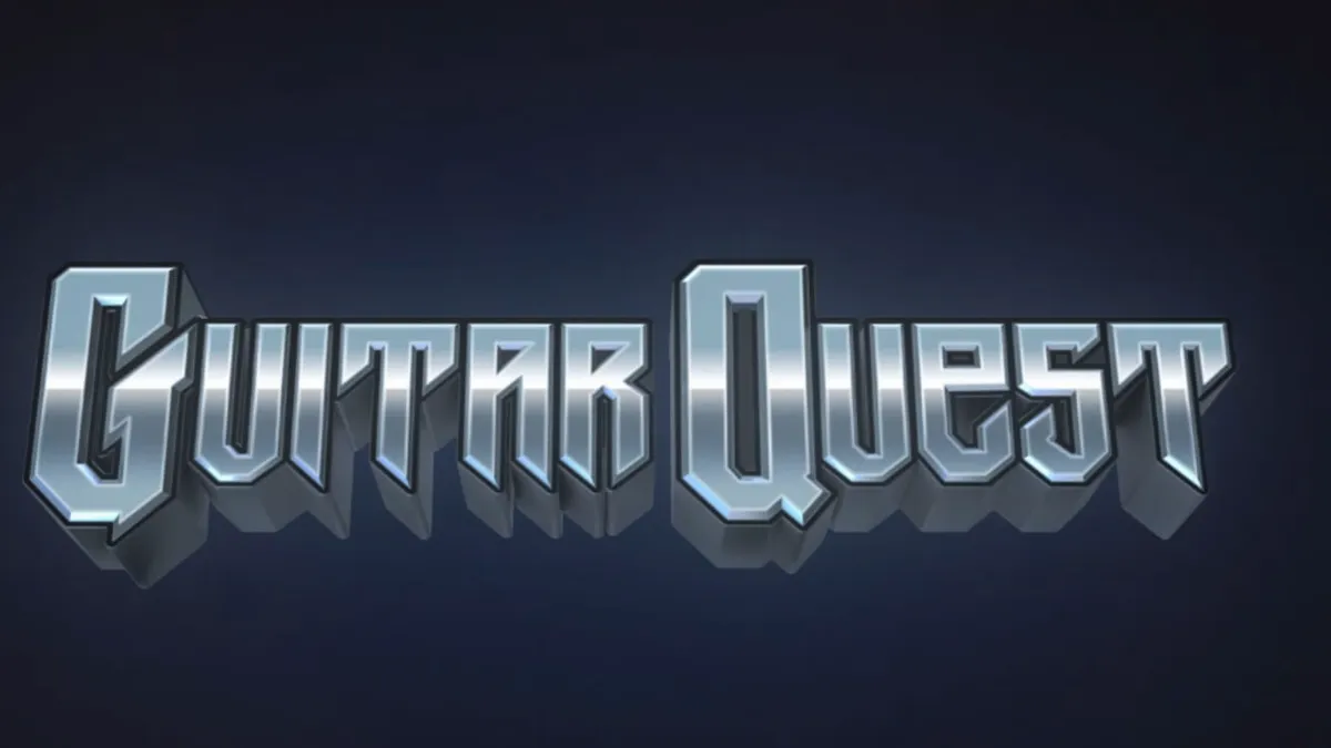 Visual vibrante e temático de rock do slot Guitar Quest com elementos de garagem e instrumentos musicais.